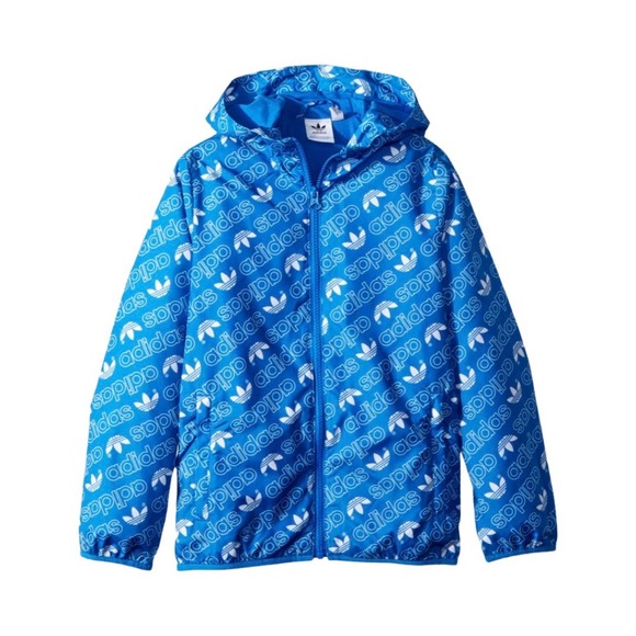 adidas Other - Adidas Originals Trefoil Monogram Windbreaker Hooded Jacket Blue White Youth M